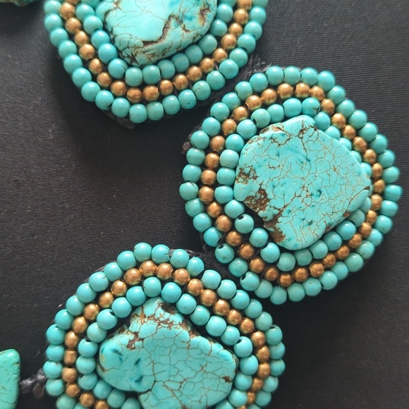 Handcrafted Turquoise and Beaded Statement Necklace Bold Bright Boho - Picture 5 of 11